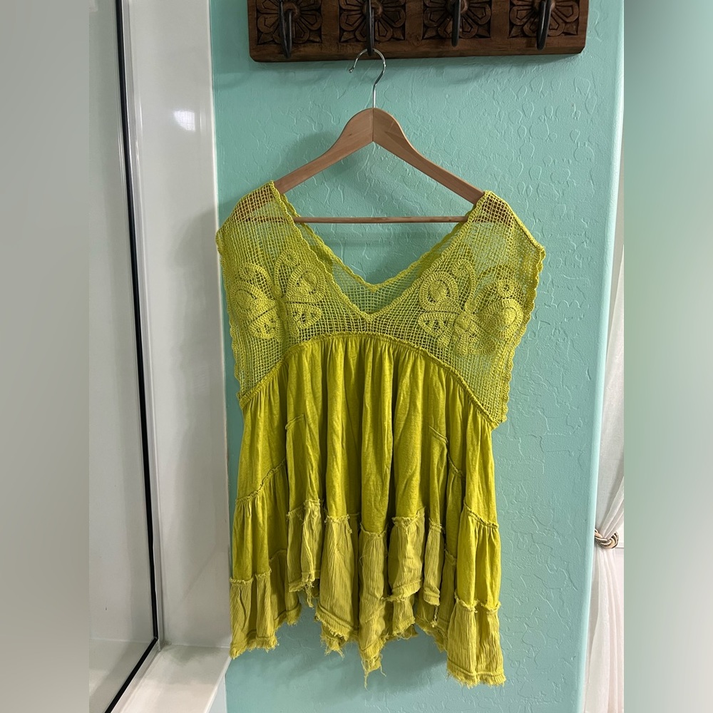 Free People yellow butterfly embroidered cover up S